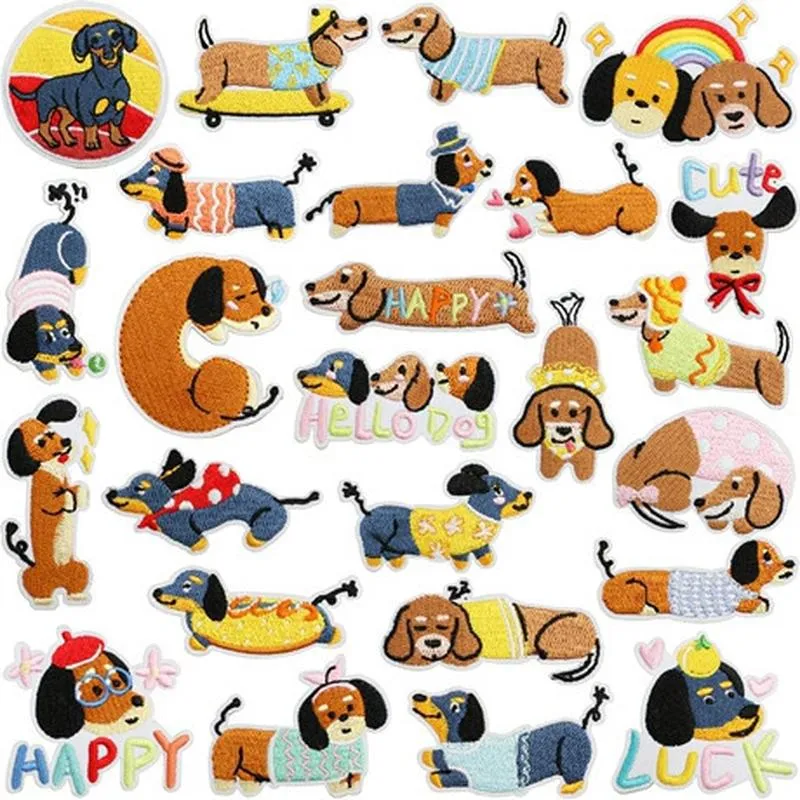 Cute Dachshund Dog Embroidery Patches For Bags Clothing Decoration DIY Cartoon Sausage Dog Iron On Patches Badges Accessory