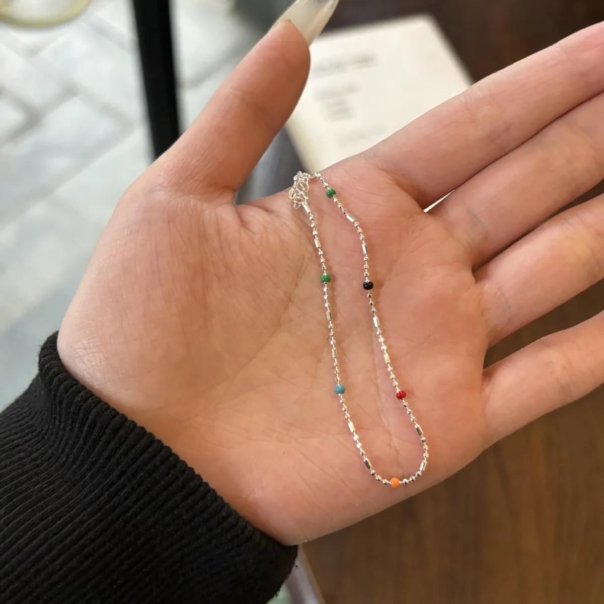 925 Argent Sterling Arc-en-ciel Bonbon Perle Bracelet Collier Pour Femmes Minimaliste Ins Style Délicat Coloré Bijoux Accessoire Cadeau