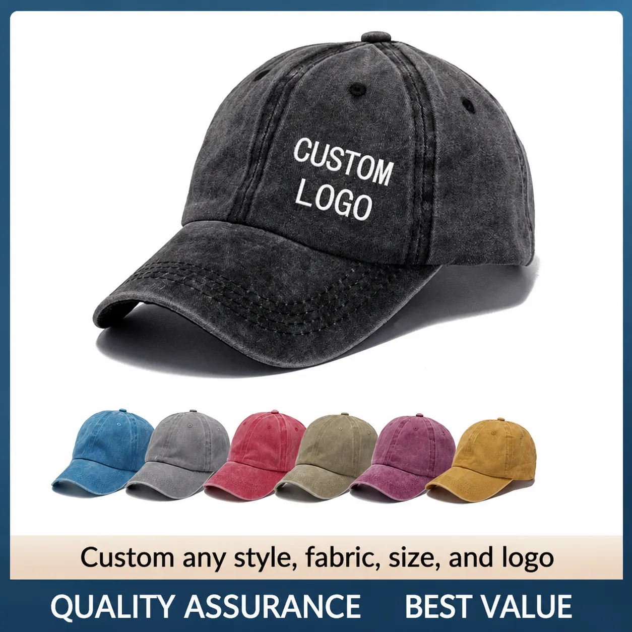 Casquette de Baseball Vintage en Coton Lavé pour Hommes Femmes Chapeau de Soleil Ajustable à Sommet Mou Vieilli Retro Dad Hat Décontracté de Sport de Plein Air