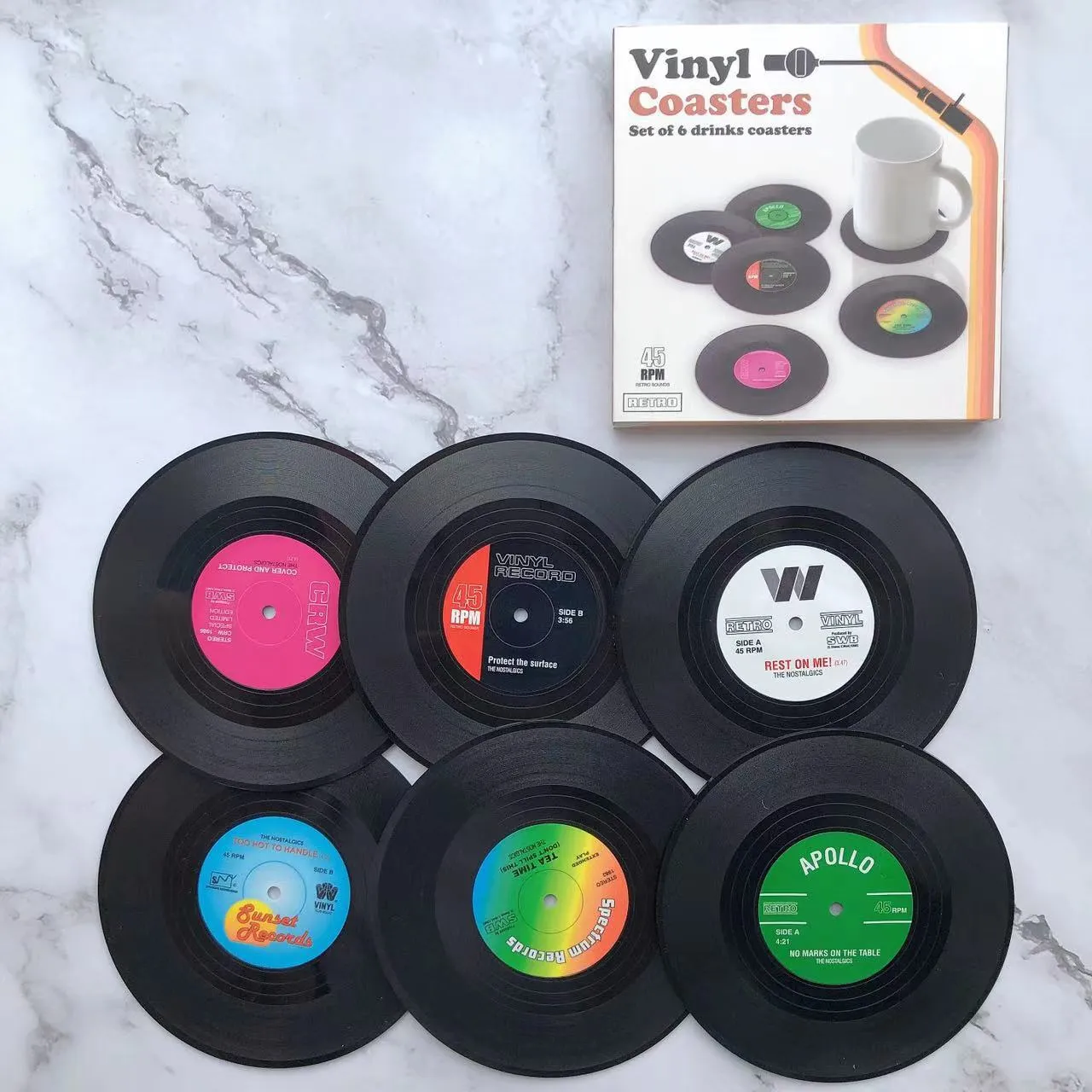Retro Vinyl Record Coasters Non Slip Heat Resistant Coffee Cup Mats Vintage Music Style Table Decoration Round Plastic Disc Pads