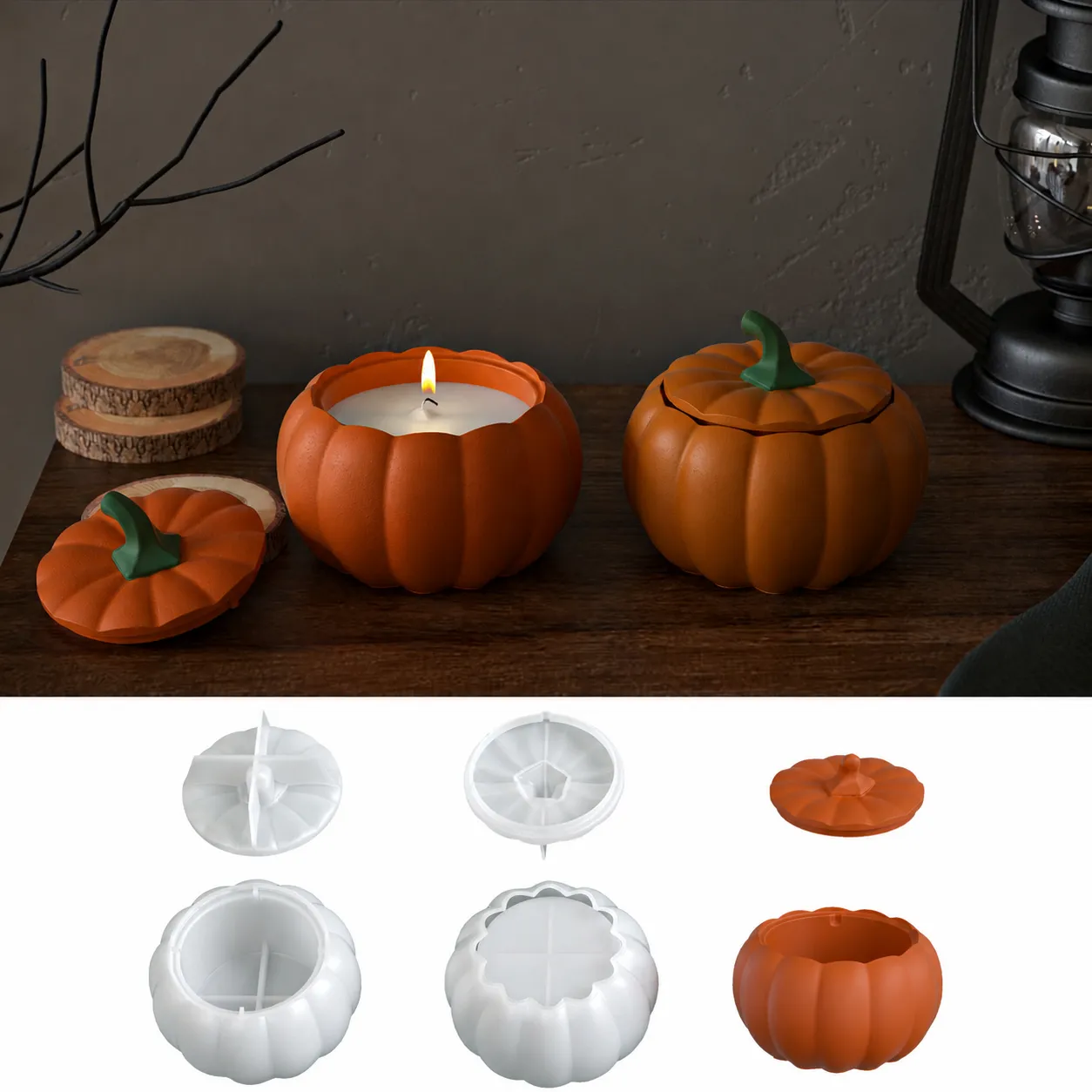 Large Pumpkin Storage Box Silicone Mold For Halloween DIY Gypsum Resin Candle Cup Mold Silicone Pumpkin Box Base And Lid