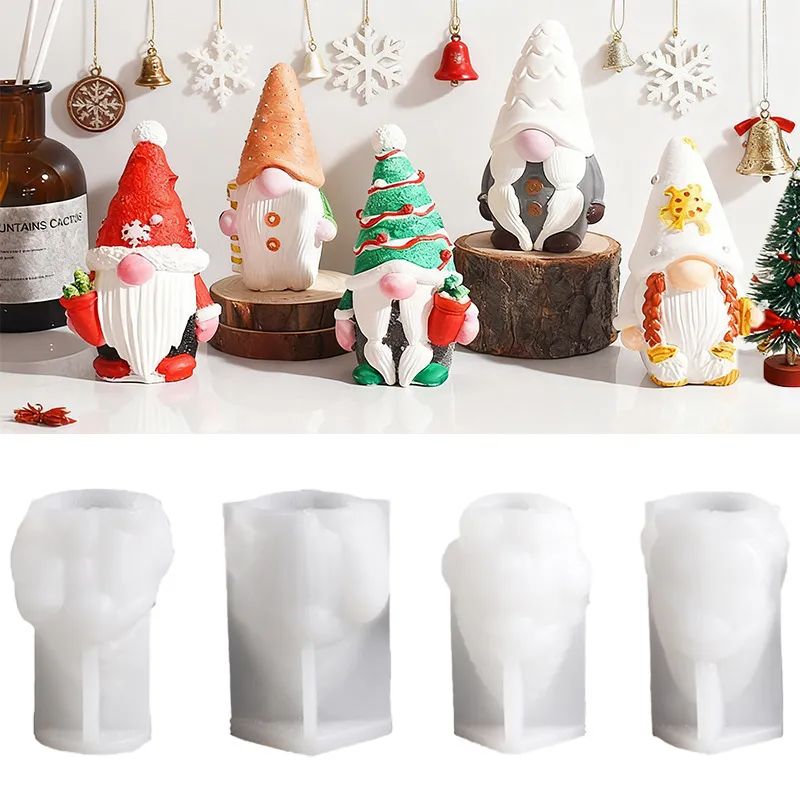 Silicone Christmas Gnome Candle Mold DIY Santa Claus Ornament Plaster Mould Handmade Snowflake Light Hat Craft Tools Home Decor