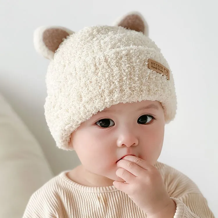 Baby Winter Hat Plush Earflap Cap For Infants Toddler Knit Beanie With Cute Bear Ears Windproof Warm Hat Scarf Set Boys Girls
