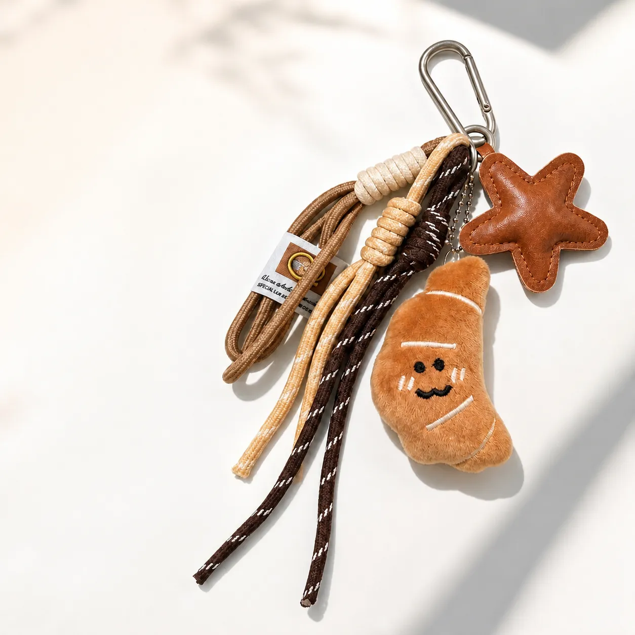 Creative Cartoon Croissant Plush Bag Charm Cute Smiling Bread Keychain For Women Handbag Schoolbag Accessories Gift Star Leather Pendant