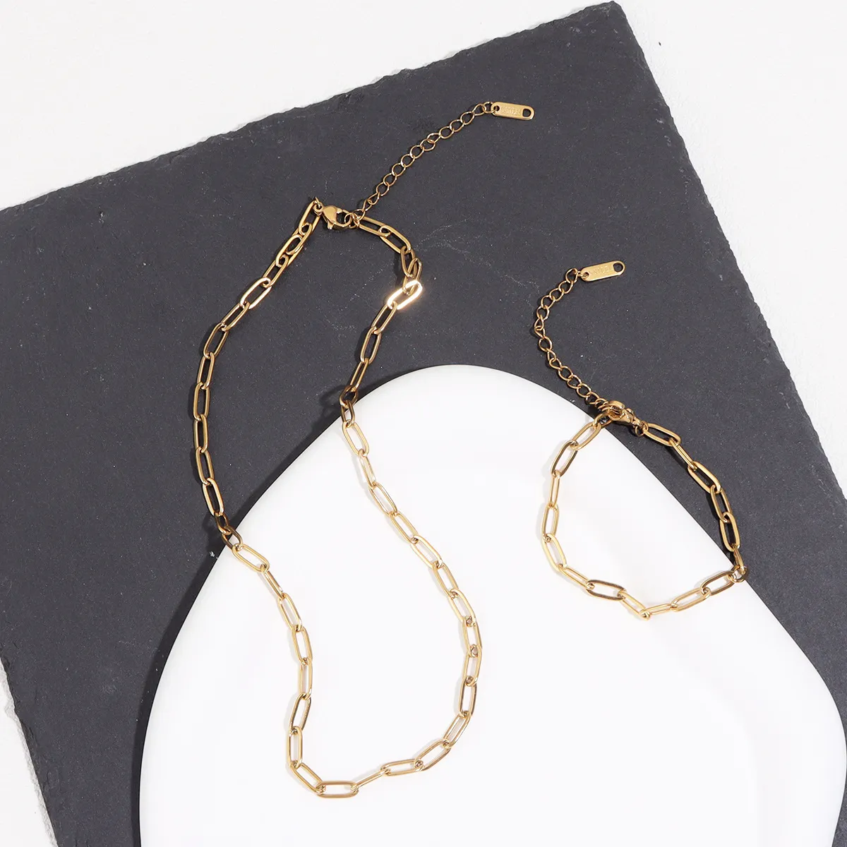 Minimalist Stainless Steel Paperclip Chain Necklace For Women 18K Gold Plated Long Link Cross Bamboo DIY Jewelry Accessory