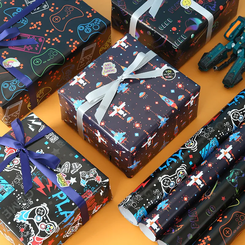 Game Console Series Creative Cartoon Gift Wrapping Paper Printed Copperplate Paper For Childrens Day Birthday DIY Present Book Cover