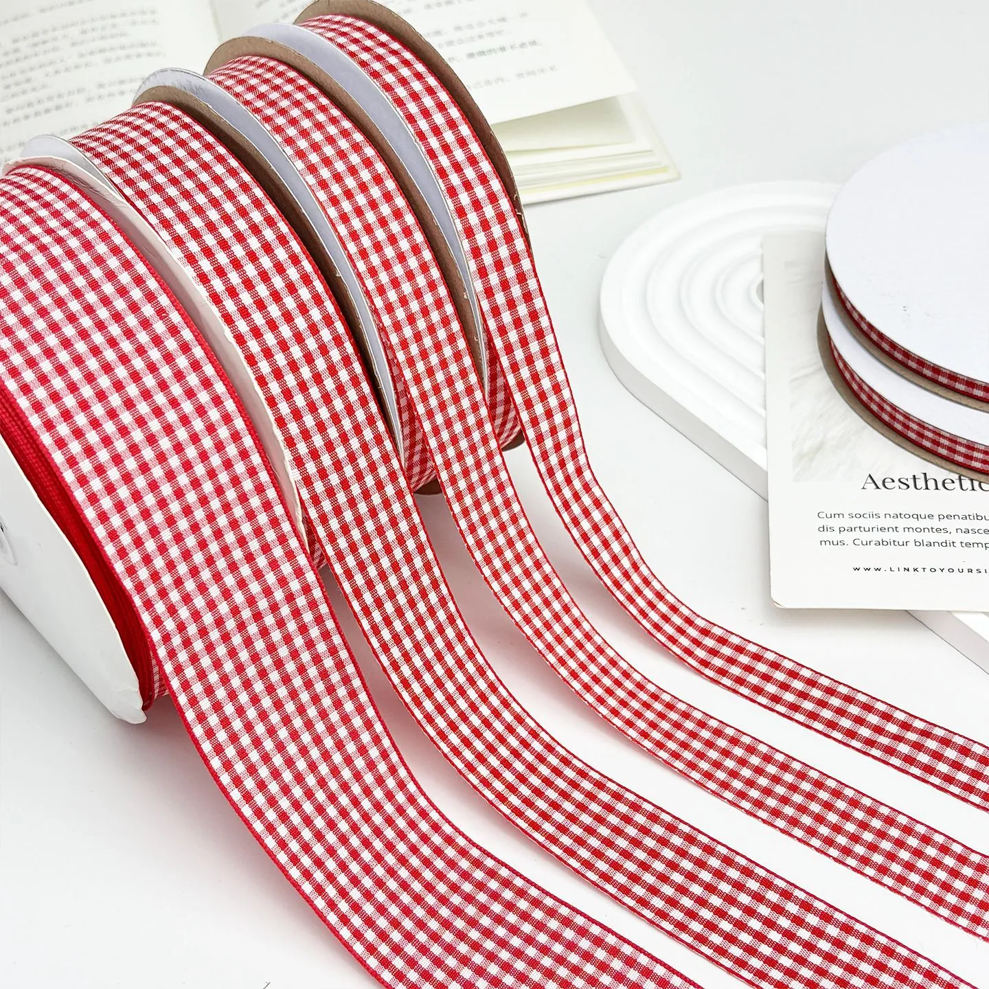 Ruban à Carreaux Gingham Rouge Blanc Style Britannique Ruban Décoratif en Tissu pour Emballage Cadeau Bricolage Noeuds Artisanat