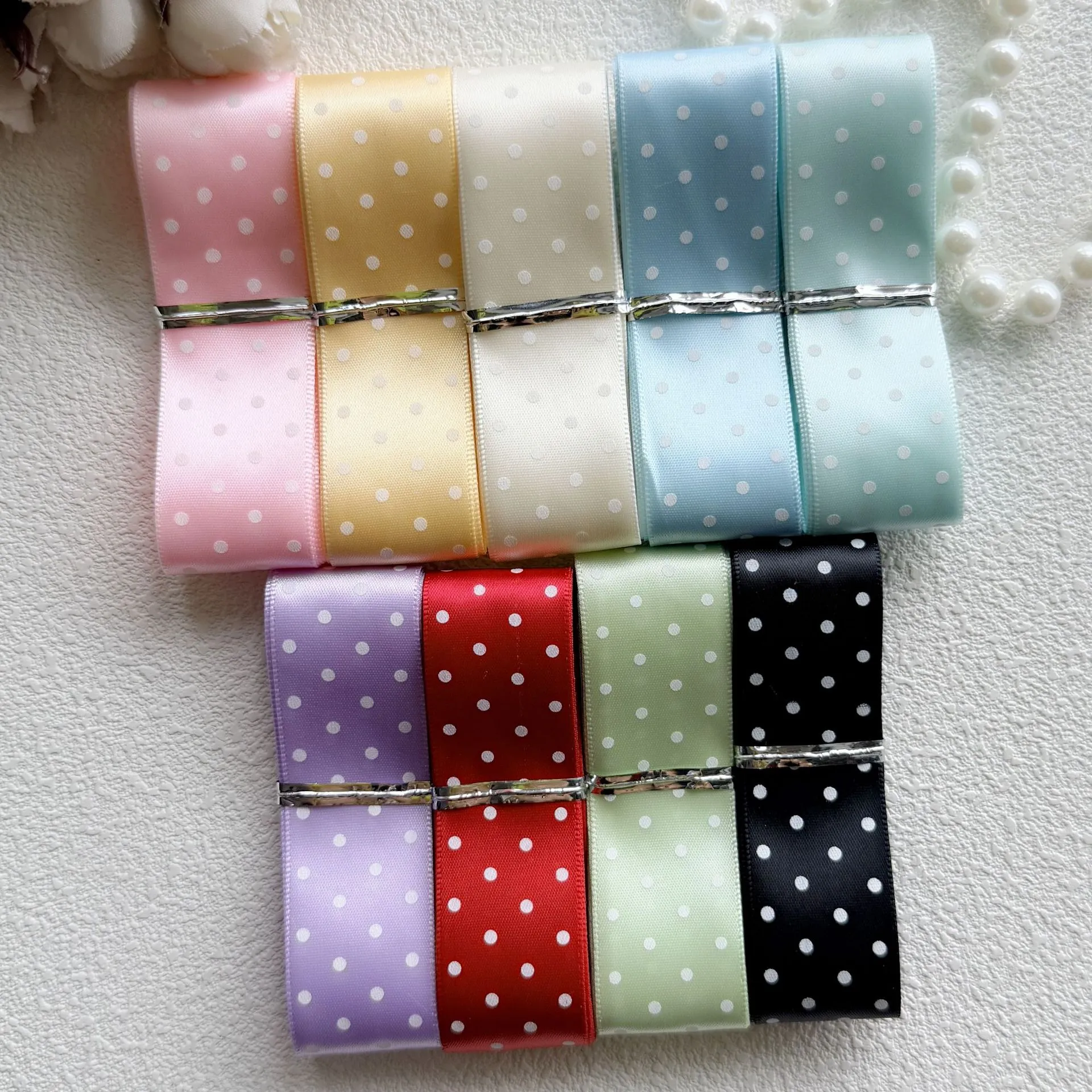 Classic Polka Dot Polyester Satin Ribbon For DIY Handmade Hair Bows Hair Clips Brooch Materials Craft Supplies Decorative Ribbons