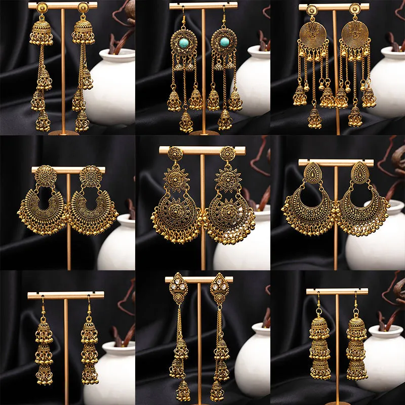 Vintage Boho Ethno Quasten Ohrringe Für Damen Antikgold Hohl Blume Mandala Jhumka Tropfen Ohrringe Legierung Schmuck