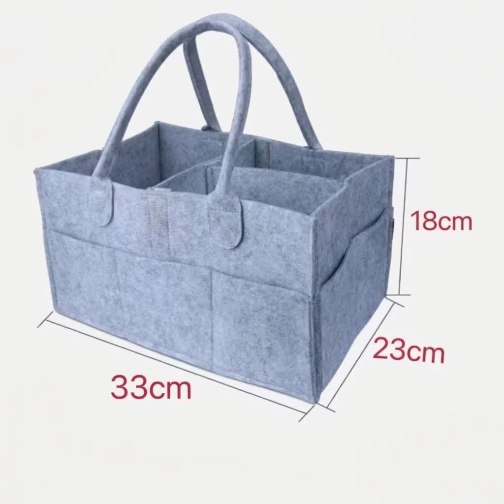 Organizador de Pañales Portátil para Bebé Cesta de Almacenamiento de Fieltro Bolsa de Pañales con Compartimentos Bolsillos