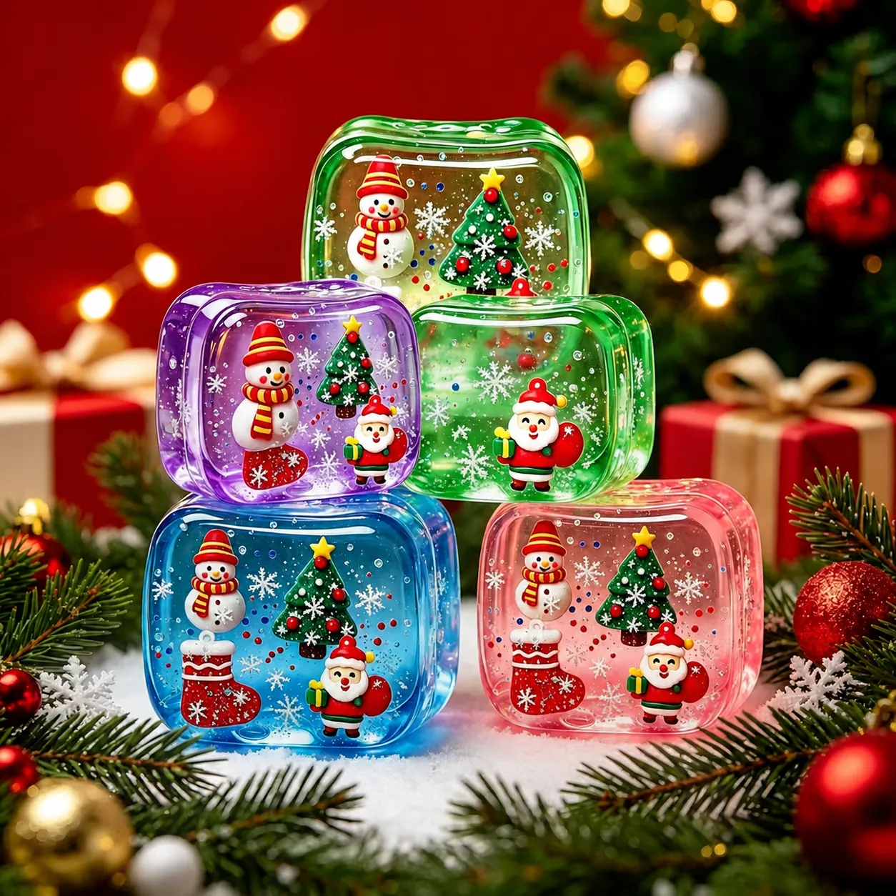 Weihnachten Maltose Quadrat Squishy Spielzeug Langsamer Rückprall Eis Schneeflocke Sensorisches Stressabbau Spielzeug
