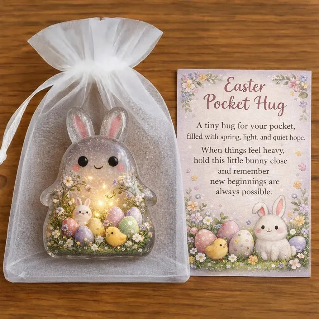 Easter Pocket Hug Fait Main Ornements en Acrylique Lapin Agneau Poussin Croix Avec Carte de Voeux Sac en Organza Pour Cadeau de Fête
