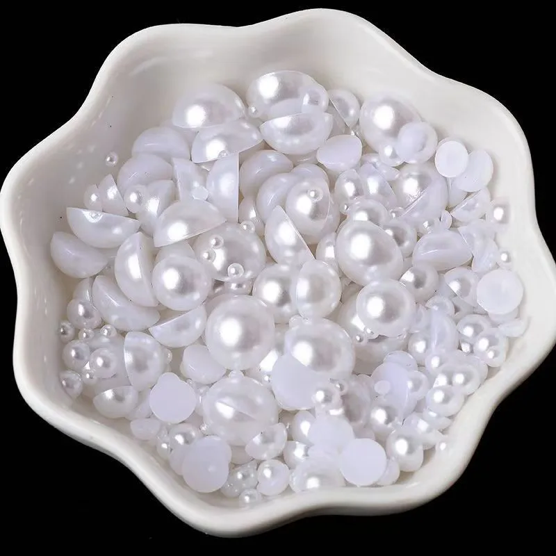 Perle Artificiali Sferiche a Dorso Piatto in Resina per Decorazione Unghie Fai da Te Accessori Artigianali Bianco Crema Piccole Toppe