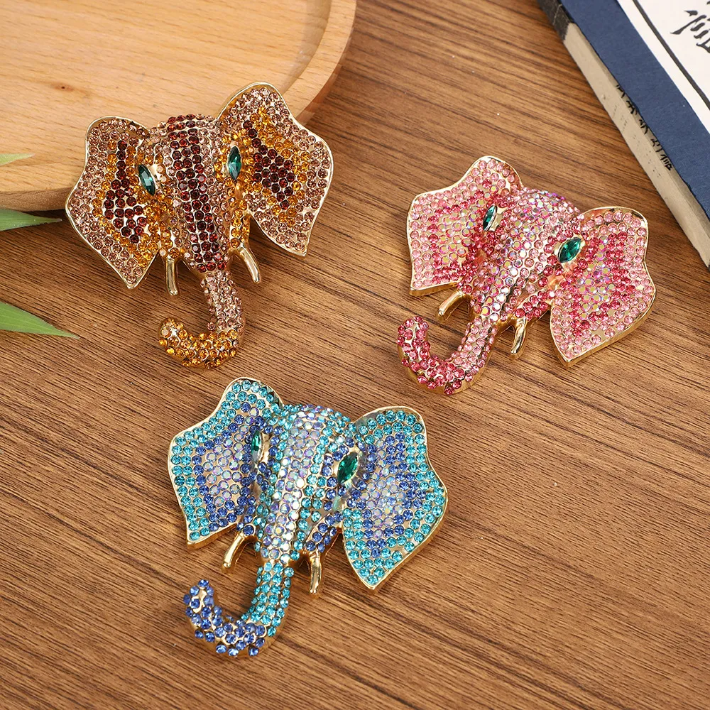 Broche Éléphant en Alliage Brillant avec Strass pour Femmes Mode Style Animal Épingle de Cristal pour Manteau Accessoires