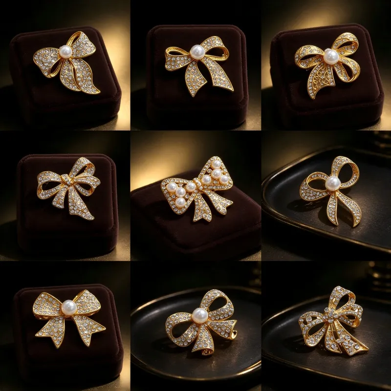 Elegante Schleife Brosche Legierung Kristall Künstliche Perle Koreanischer Stil Luxus Kleidung Accessoires Pin