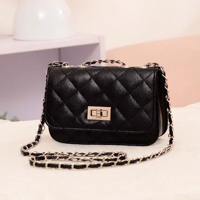 Women Quilted Crossbody Shoulder Bag PU Litchi Leather Rhombus Chain Flap Mini Square Fashion Bag
