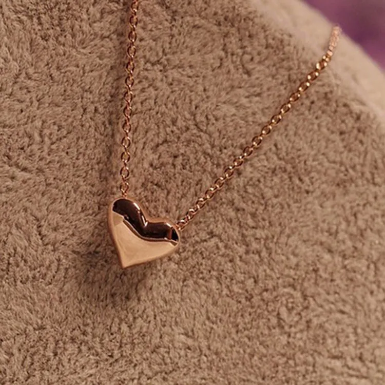 Heart Pendant Necklace Alloy Polished 3D Love Shape Clavicle Chain Elegant Sweet Jewelry For Women Gift Korean Style