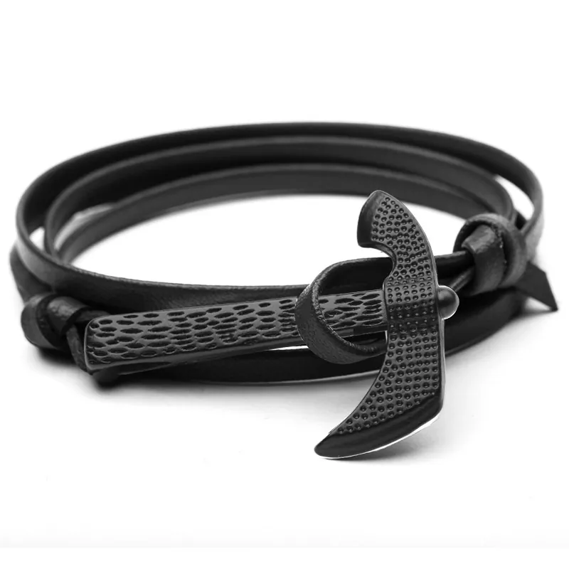 Multi Wikkel Leren Armband Met Legering Bijl Anker Sluiting Vintage Viking Nautische Stijl Uniseks