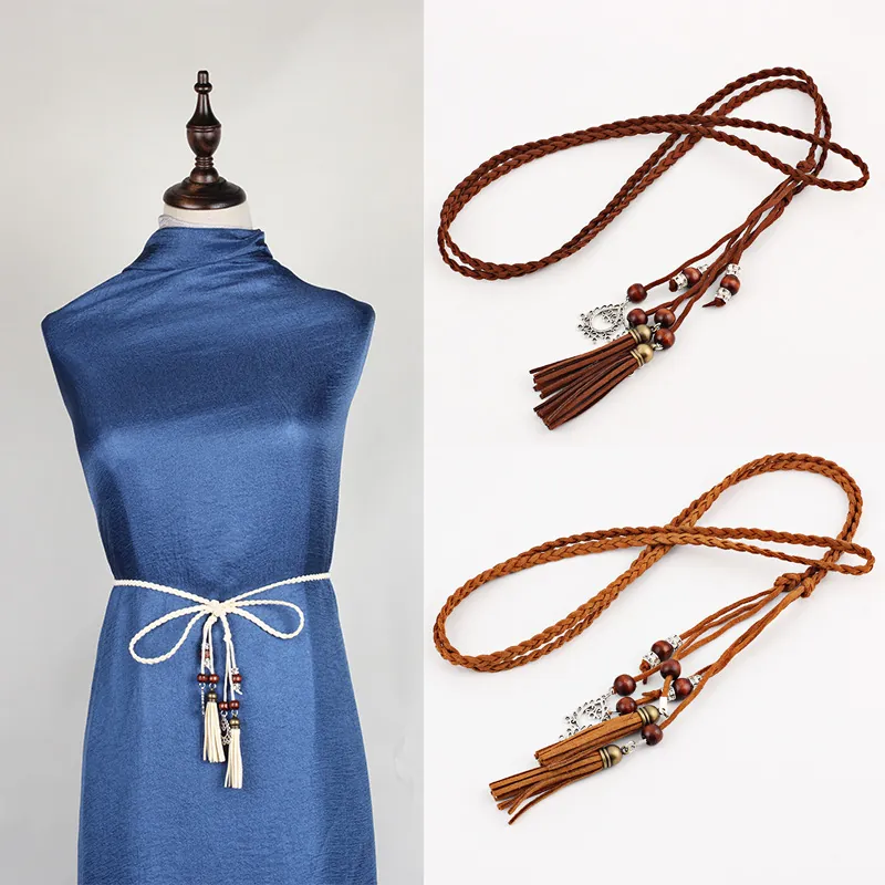 Handmade Braided Tassel Waist Rope For Women Hanfu Decorative Belt With Wooden Beads And Metal Pendant Bohemian Waist Chain