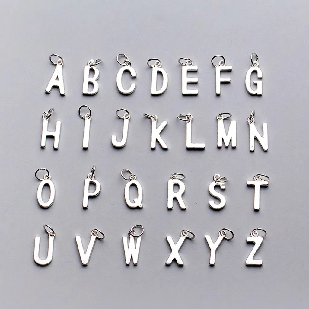 Pendentifs Lettres Alphabet Anglais 26 en Argent Sterling S925 pour Création de Bijoux DIY Accessoires Bracelet Collier