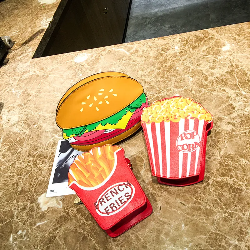 Creative Food Shape Shoulder Bag Hamburger French Fries Popcorn PU Leather Crossbody Chain Purse Women Novelty Fashion