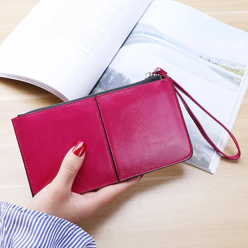 Damen Geldbörse Lang Reißverschluss PU Leder Clutch Handtasche Mit Handschlaufe Viele Kartenfächer Unifarbe Mode