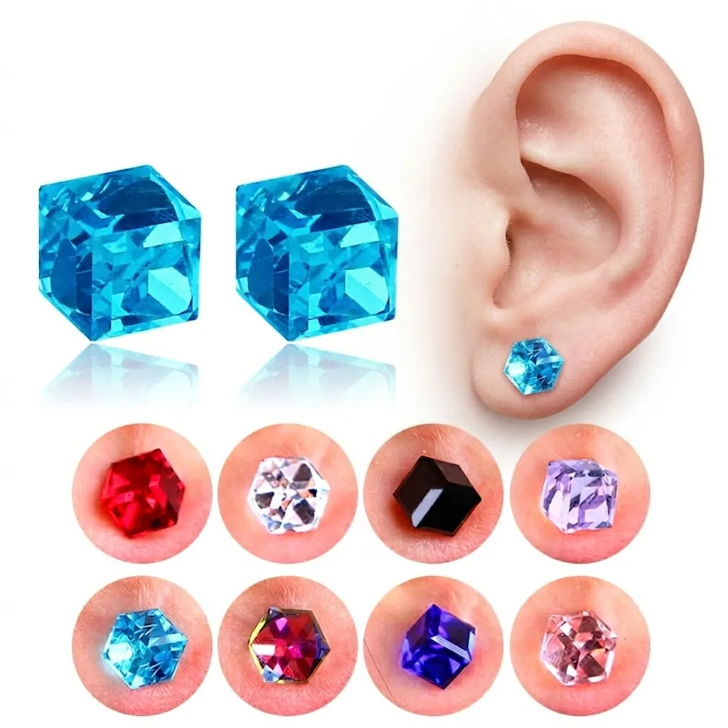 Magnetic Cube Crystal Earrings Non Pierced Geometric Zircon Studs For Men Women Sparkly Accessory