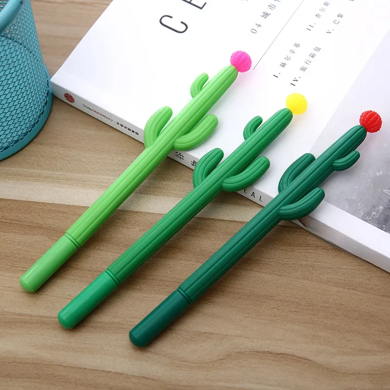 Cactus Shaped Gel Pens Creative Plant Design Plastic Black Ink Office School Stationery Novelty