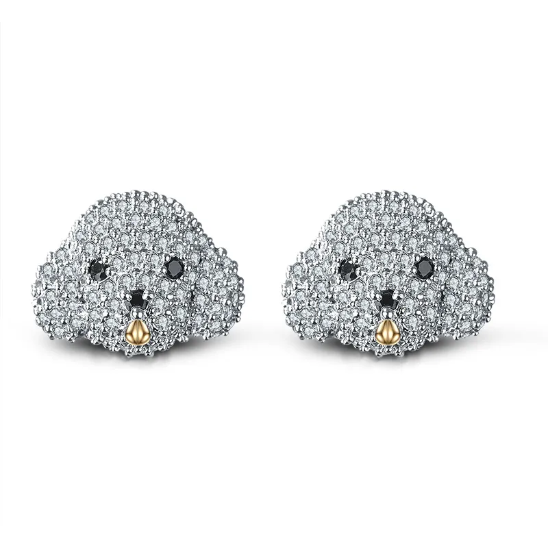 Cute Dog Animal Stud Earrings AAA Zircon Copper Micro Pave Jewelry With 925 Sterling Silver Earring Post For Women