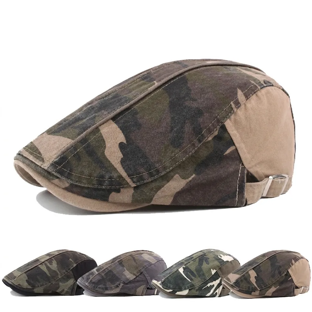 Herren Gewaschene Baumwolle Camouflage Schiebermütze Verstellbare Schlägermütze Distressed Outdoor Sonnenschutz Baskenmütze
