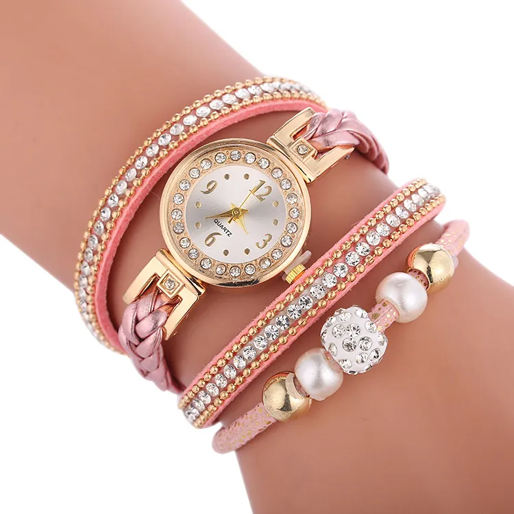 Montre Bracelet Enroulable Femme Quartz Bohème Alliage Strass Künstliche Perle Synthétique Multicouche Élégante