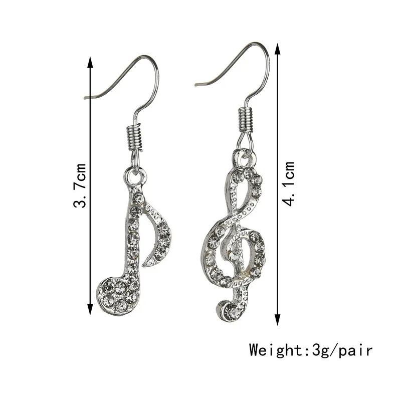 Trendige Asymmetrische Musiknoten Violinschlüssel Hängeohrringe Legierung Strass Silber Farbe Für Damen Geometrische Elegante Schmuck