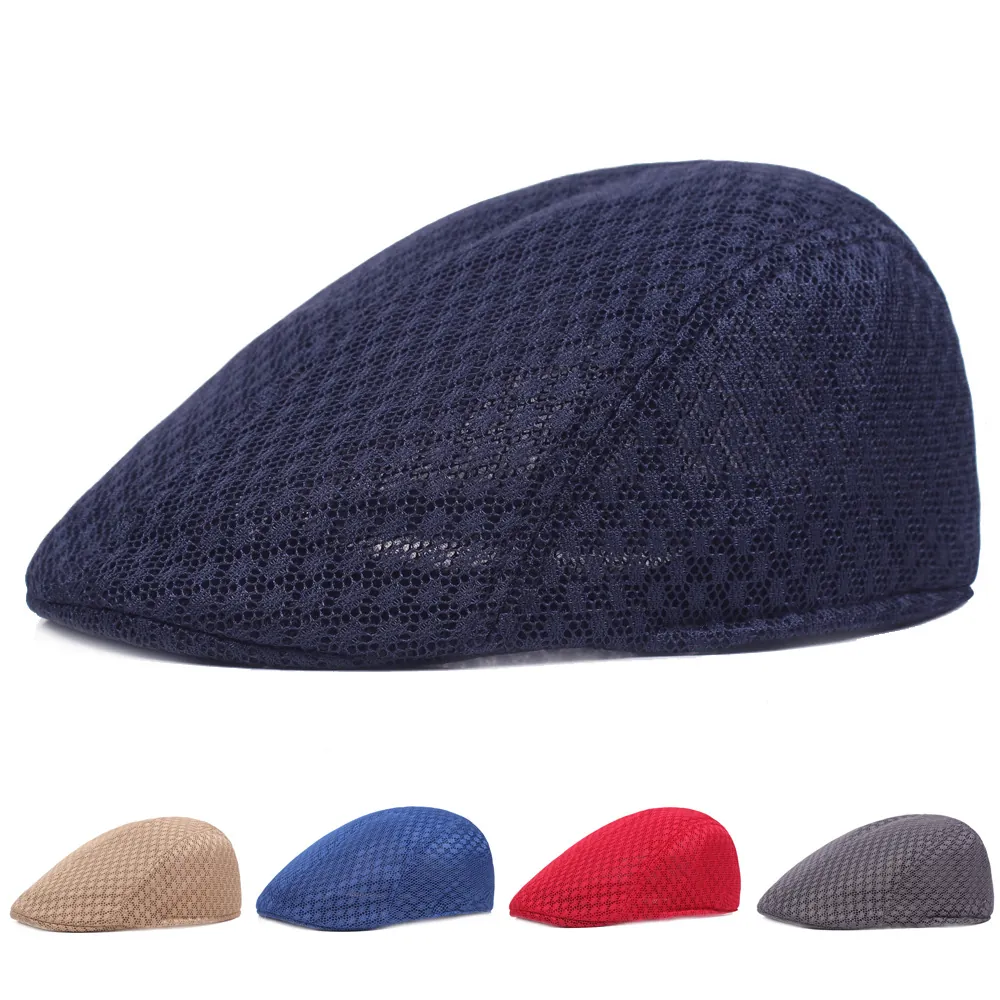 Mesh Flat Cap Breathable Cotton Polyester Summer Retro Ivy Sun Hat For Men And Women