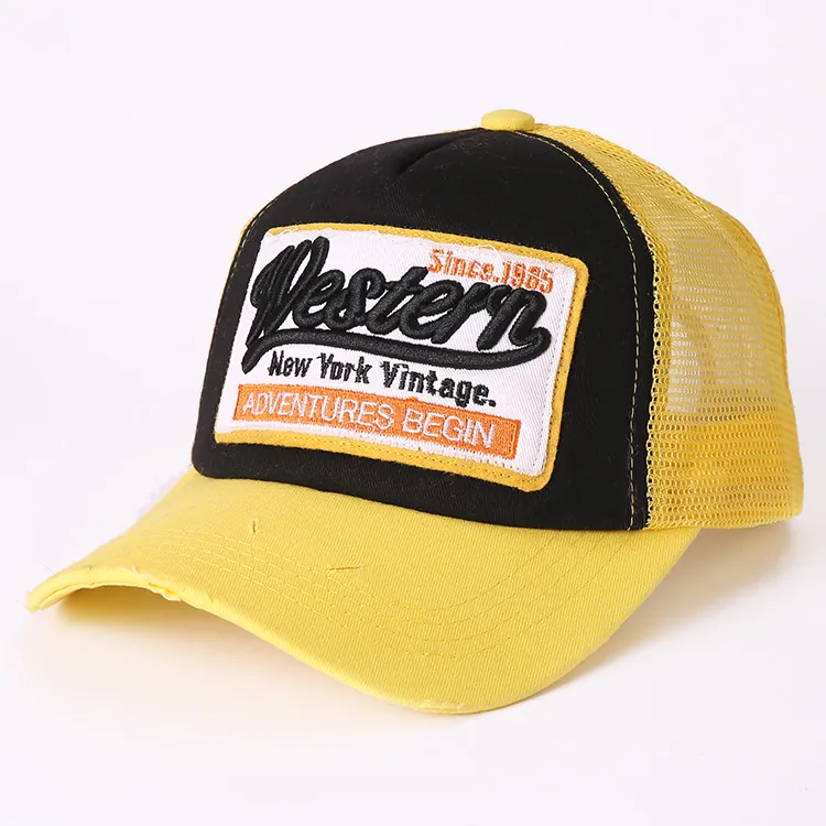 Vintage Trucker Hat Amerikanische Retro Stickerei Patch Distressed Mesh Verstellbare Baumwolle Baseball Cap Streetwear