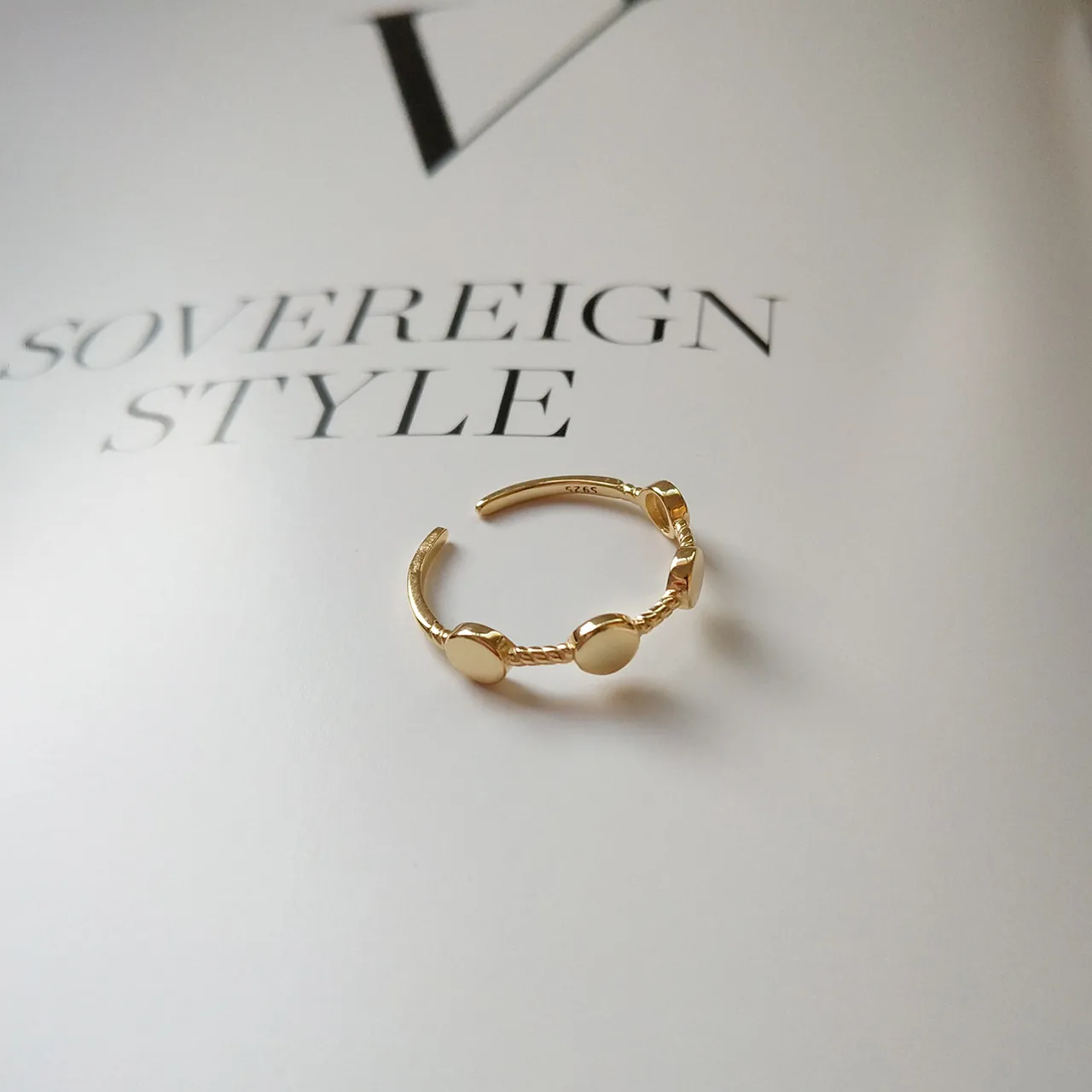 Minimalist Circular Plate Ring 925 Sterling Silver Gold Plated Adjustable Open Finger Jewelry For Women Fashion