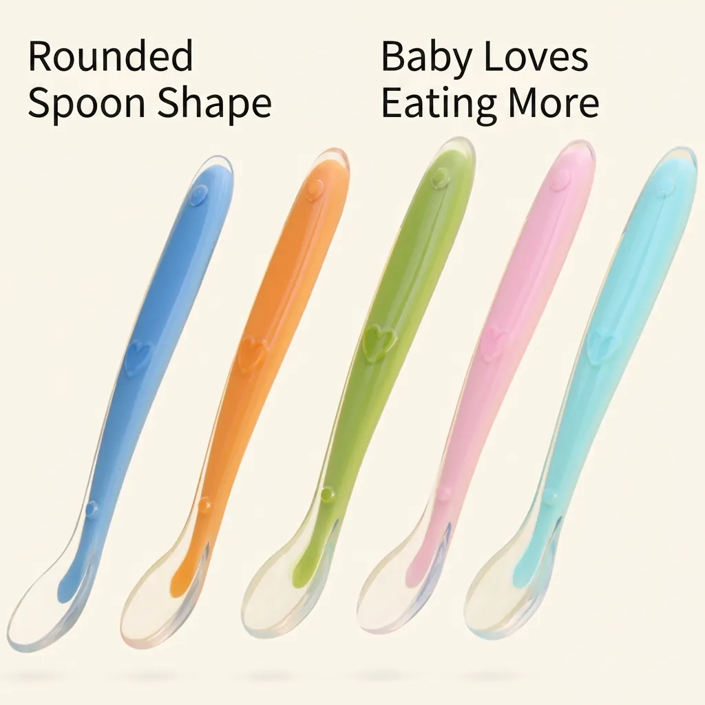 Baby Feeding Spoons Silicone Soft Tip Training Spoons Food Grade Infant Utensils Non Slip Heart Handle