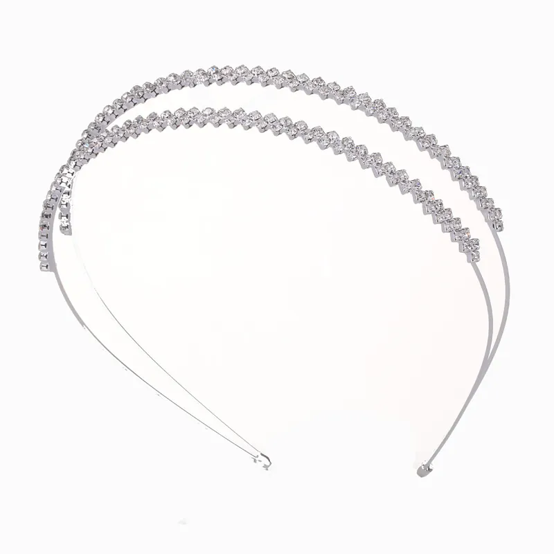 Double Row Rhinestone Headband Shiny Irregular Crystal Silver Metal Hair Band Elegant Headpiece For Women Girls