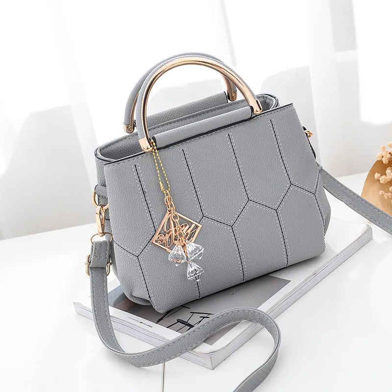 Damen Handtasche PU Leder Litchi Narbung Hexagonal Gesteppt Gold Metallgriff Schulter Umhängetasche Elegant