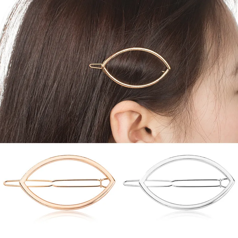 Pinces À Cheveux Géométriques Creuses En Métal Minimalistes Ovales Forme De Feuille Accessoires Cheveux Femmes