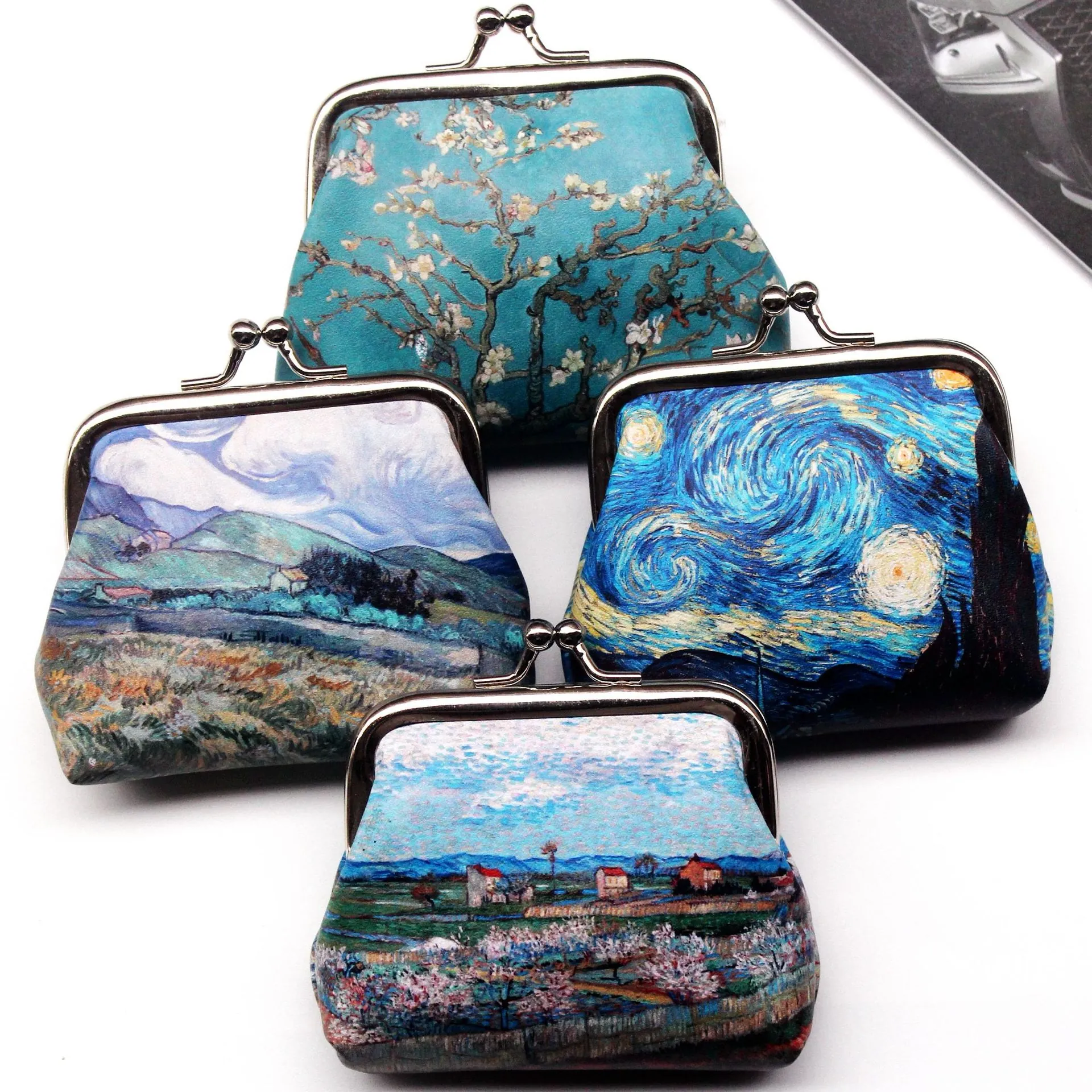 Vintage Coin Purse Van Gogh Oil Painting Art Print PU Leather Metal Kiss Lock Clasp Mini Wallet For Women Girls