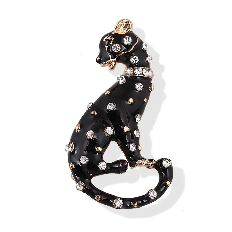 Alloy Rhinestone Enamel Leopard Brooch Sitting Panther Pin For Men Women Suit Lapel Scarf Fashion Jewelry Accessory