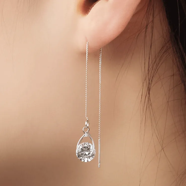 Boucles Oreilles Longues Ligne Alliage Goutte Eau Zircon Géométrique Cœur Hexagone Bijoux Mode Minimaliste Pour Femmes