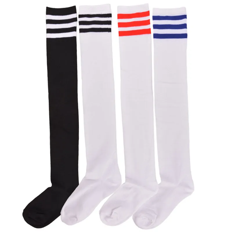Over The Knee Thigh High Socks Striped Top Polyester Spandex Athletic School Girl Style Long Stockings For Women