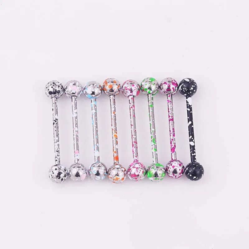 Stainless Steel Tongue Nipple Barbell Piercing Jewelry Colorful Splatter Graffiti Pattern Painted Ball Body Jewelry Punk