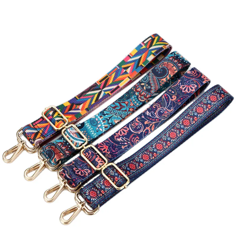 Adjustable Wide Bag Strap Replacement Ethnic Bohemian Geometric Print Crossbody Shoulder Webbing With Metal Swivel Hook