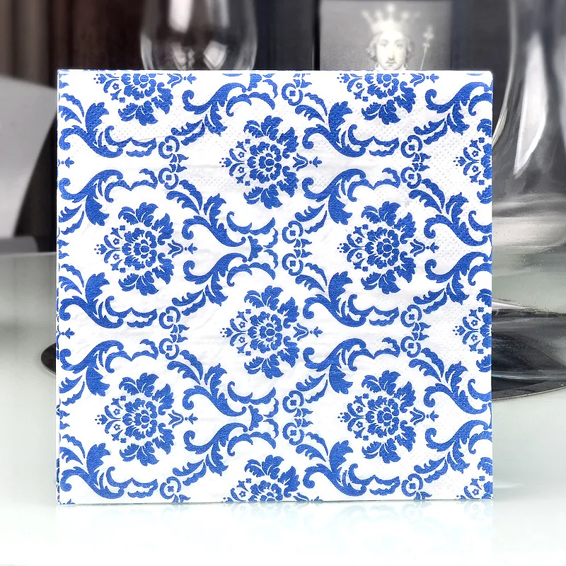 Printed Paper Napkins Blue White Porcelain Floral Pattern Wood Pulp Disposable Decorative Tableware For Wedding Party Hotel