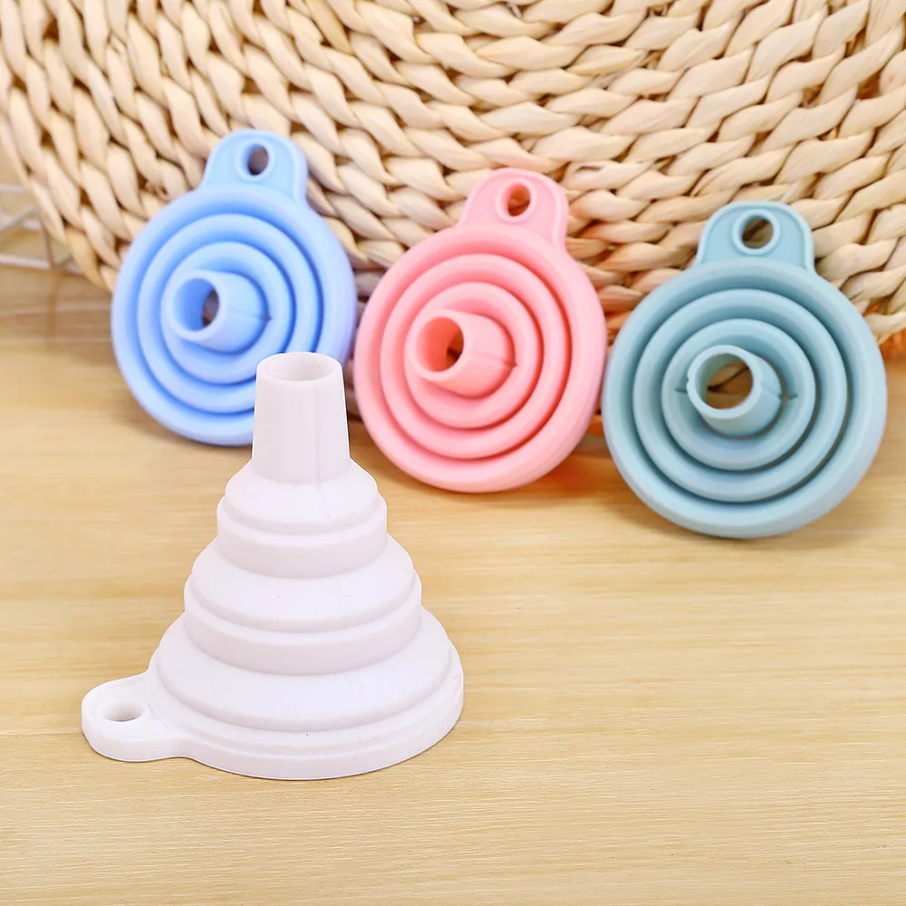 Silicone Collapsible Funnel Telescopic Mini Liquid Transfer Kitchen Tool Food Grade Flexible With Hanging Hole Portable
