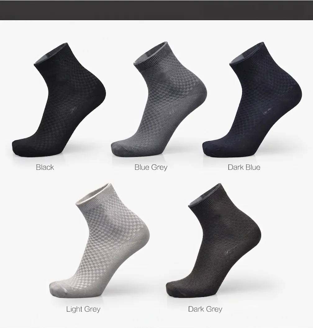 Bamboo Fiber Socks Unisex Breathable Deodorant Sweat Absorbing Grid Pattern Reinforced Heel Toe Sporty Casual Mid Calf