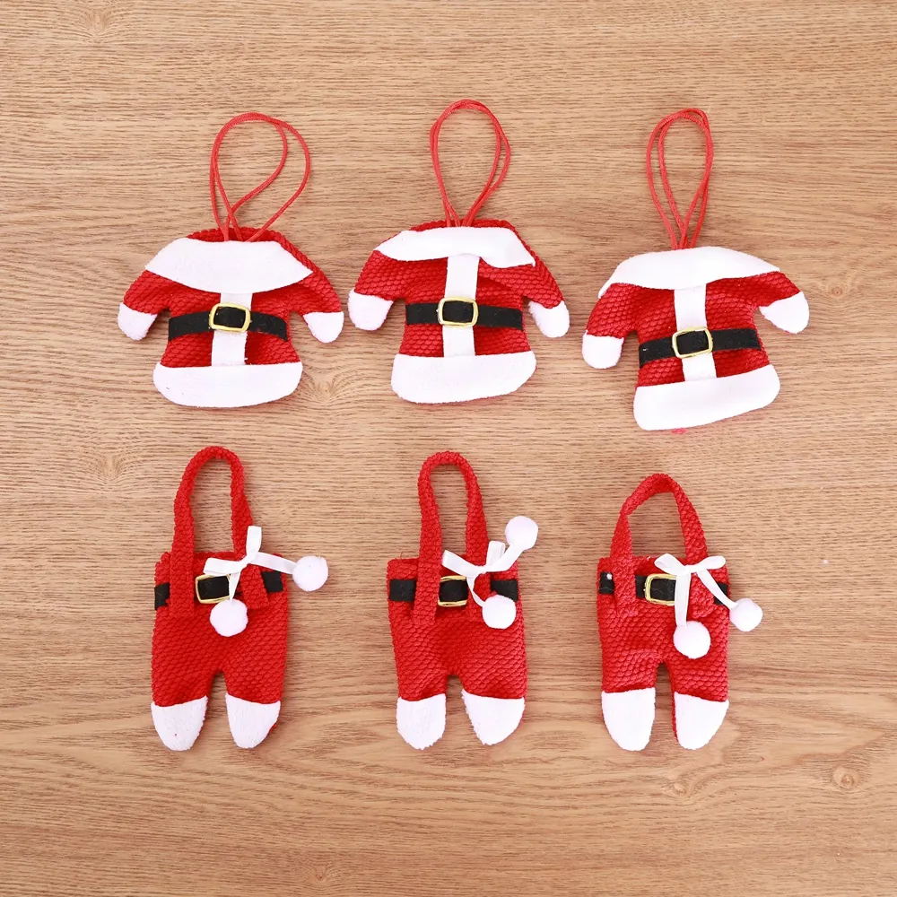 Christmas Santa Claus Mini Suit Cutlery Holder Set Jacket Pants Knife Fork Bag Table Decor Party Supplies Decoration