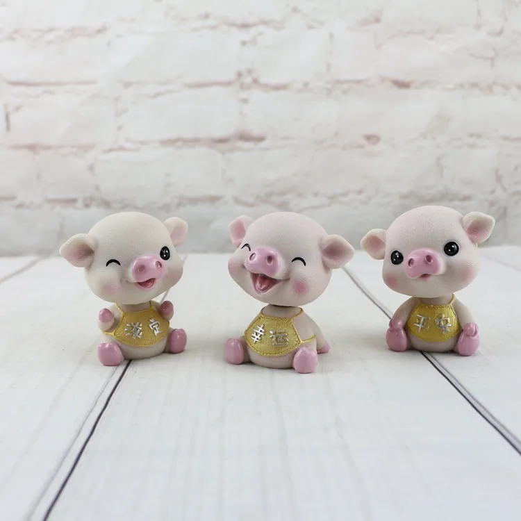 Figurine De Cochon À Tête Oscillante Résine Rose Ornement Animal Dessin Animé Pour Tableau De Bord Bureau Décor De Gâteau